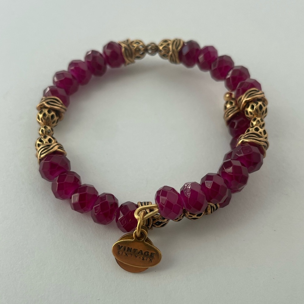 Alex and Ani Vintage 66 Magenta and Gold Beaded Wrap Bangle Bracelet